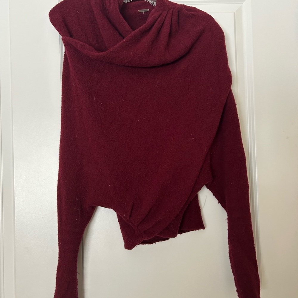 Free People Deep Red Cowl Neck Sweater